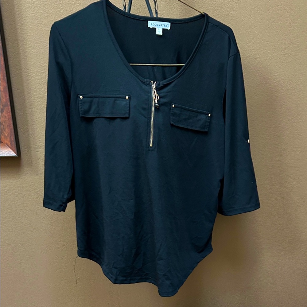 Roommates Black Blouse with Zipper Accent